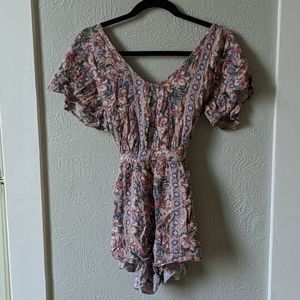 O'Neill pink floral romper with open back